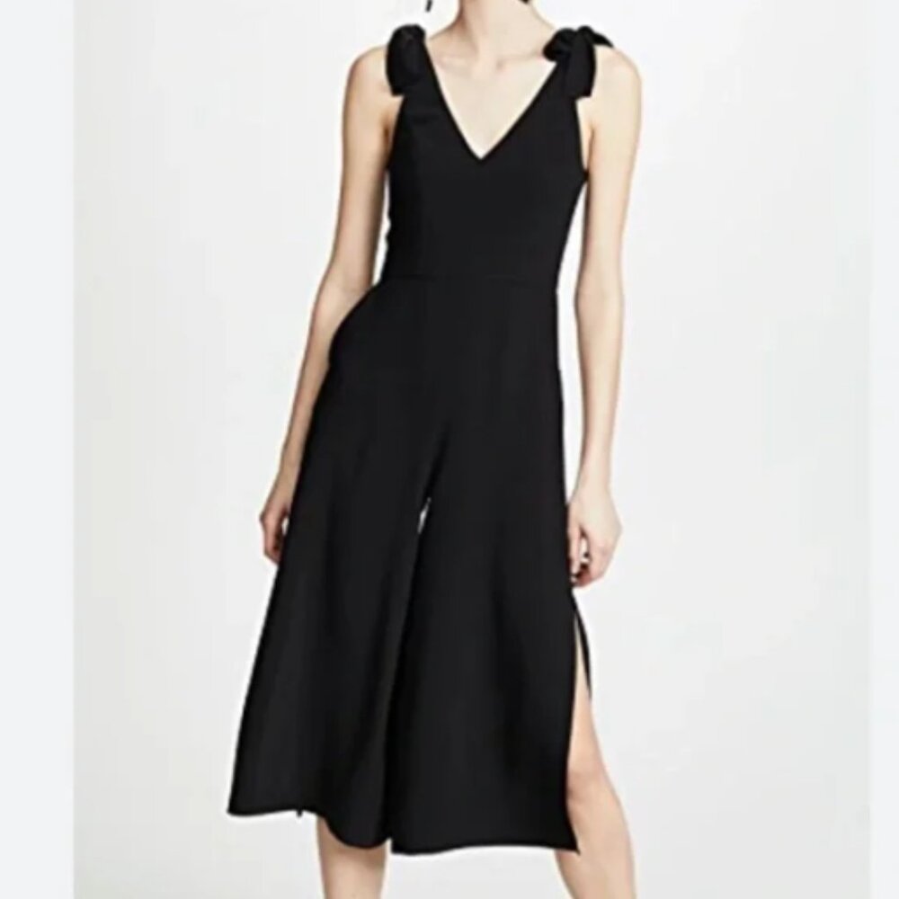 Amanda Uprichard Iris Jumpsuit Wide Leg Tie Shoulders Pockets Zipper $268.00
